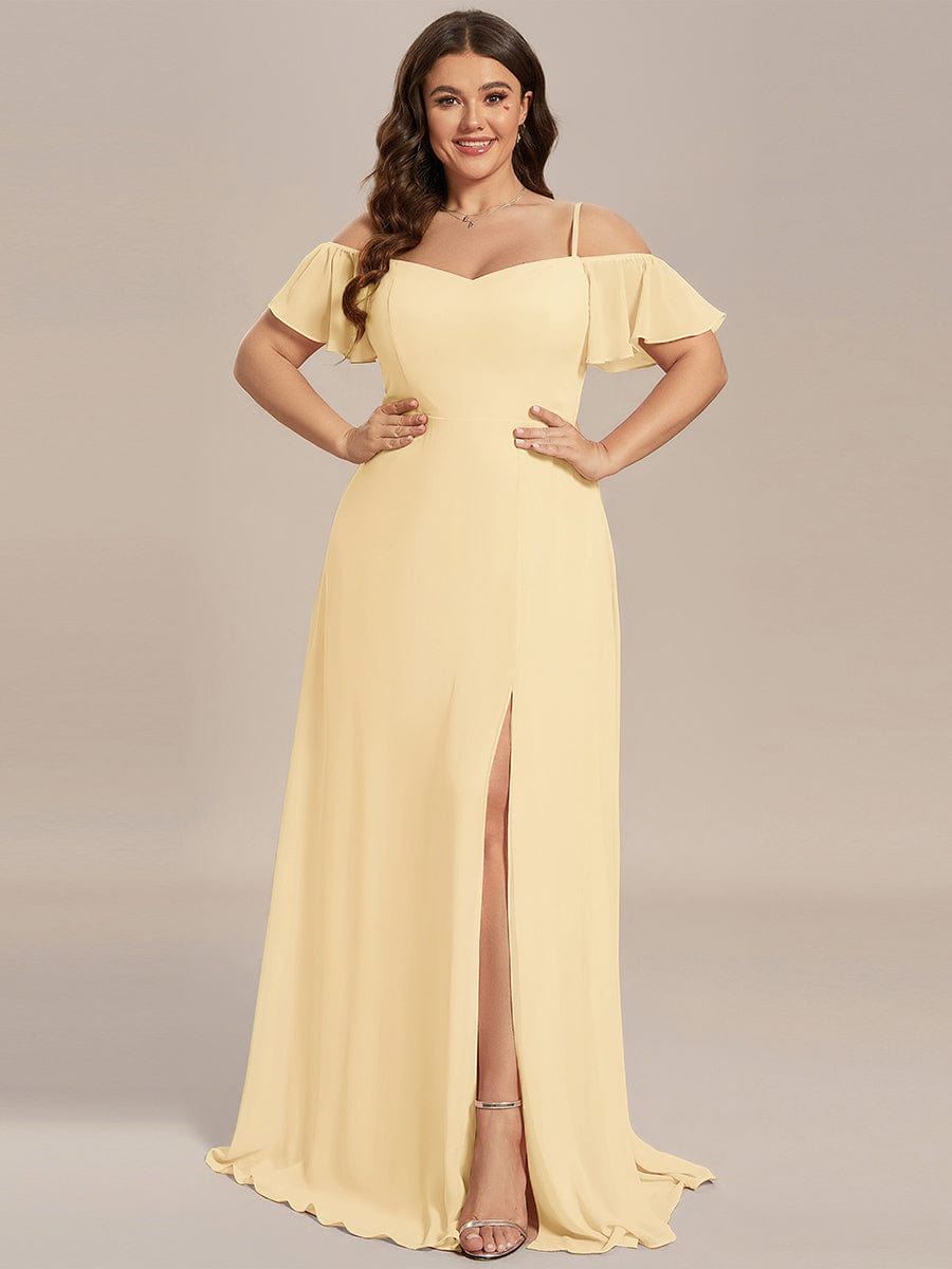 ever REYA|Stylish Cold-Shoulder Floor Length Bridesmaid Dress with Side Slit
