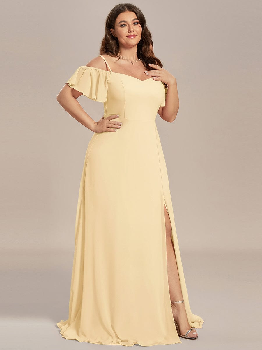 ever REYA|Stylish Cold-Shoulder Floor Length Bridesmaid Dress with Side Slit