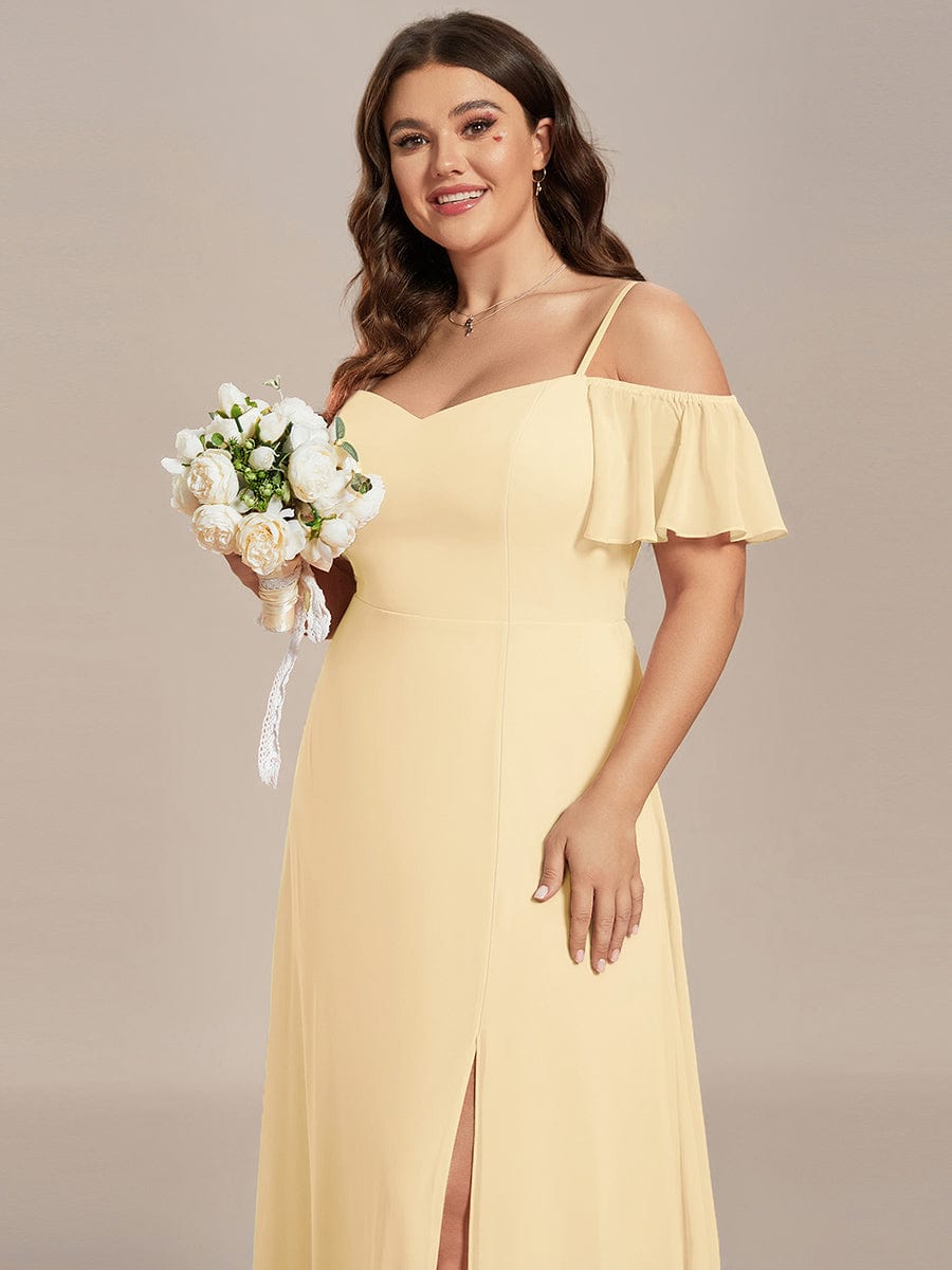 ever REYA|Stylish Cold-Shoulder Floor Length Bridesmaid Dress with Side Slit