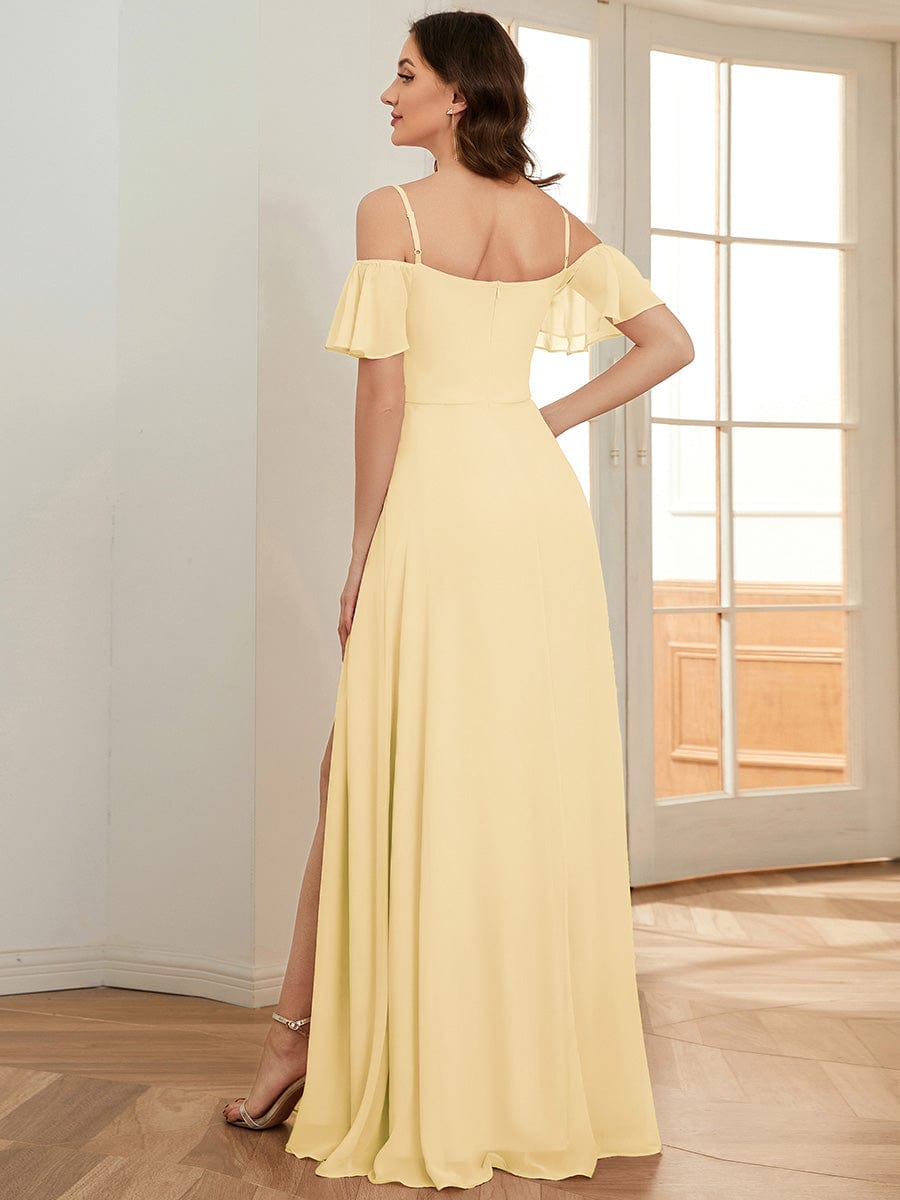 ever REYA|Stylish Cold-Shoulder Floor Length Bridesmaid Dress with Side Slit