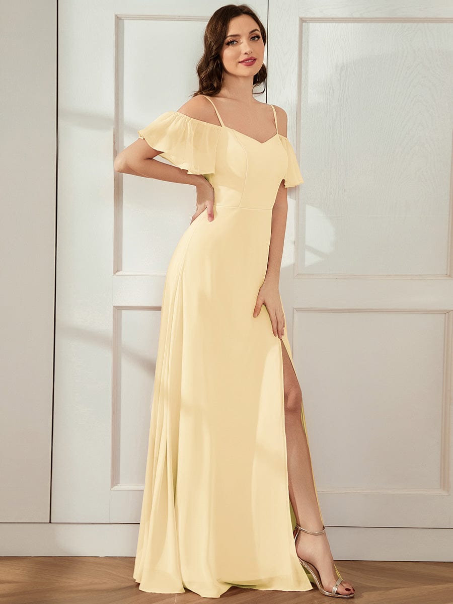 ever REYA|Stylish Cold-Shoulder Floor Length Bridesmaid Dress with Side Slit