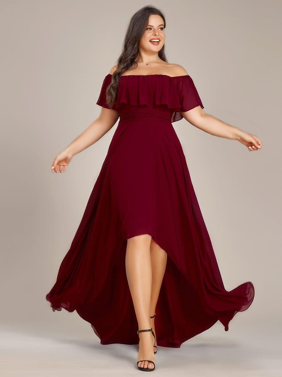 Chiffon Off-The-Shoulder High Low Bridesmaid Dress(Final Sale)