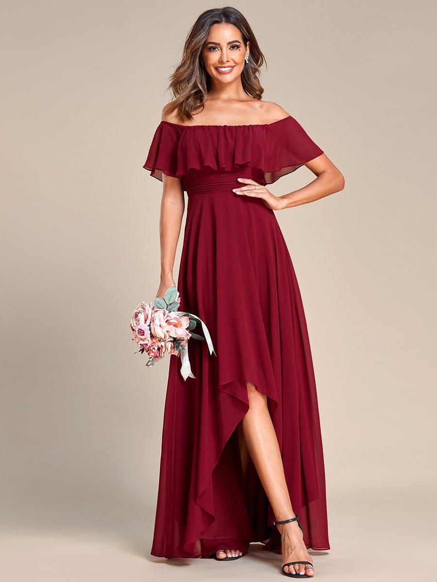 Chiffon Off-The-Shoulder High Low Bridesmaid Dress(Final Sale)