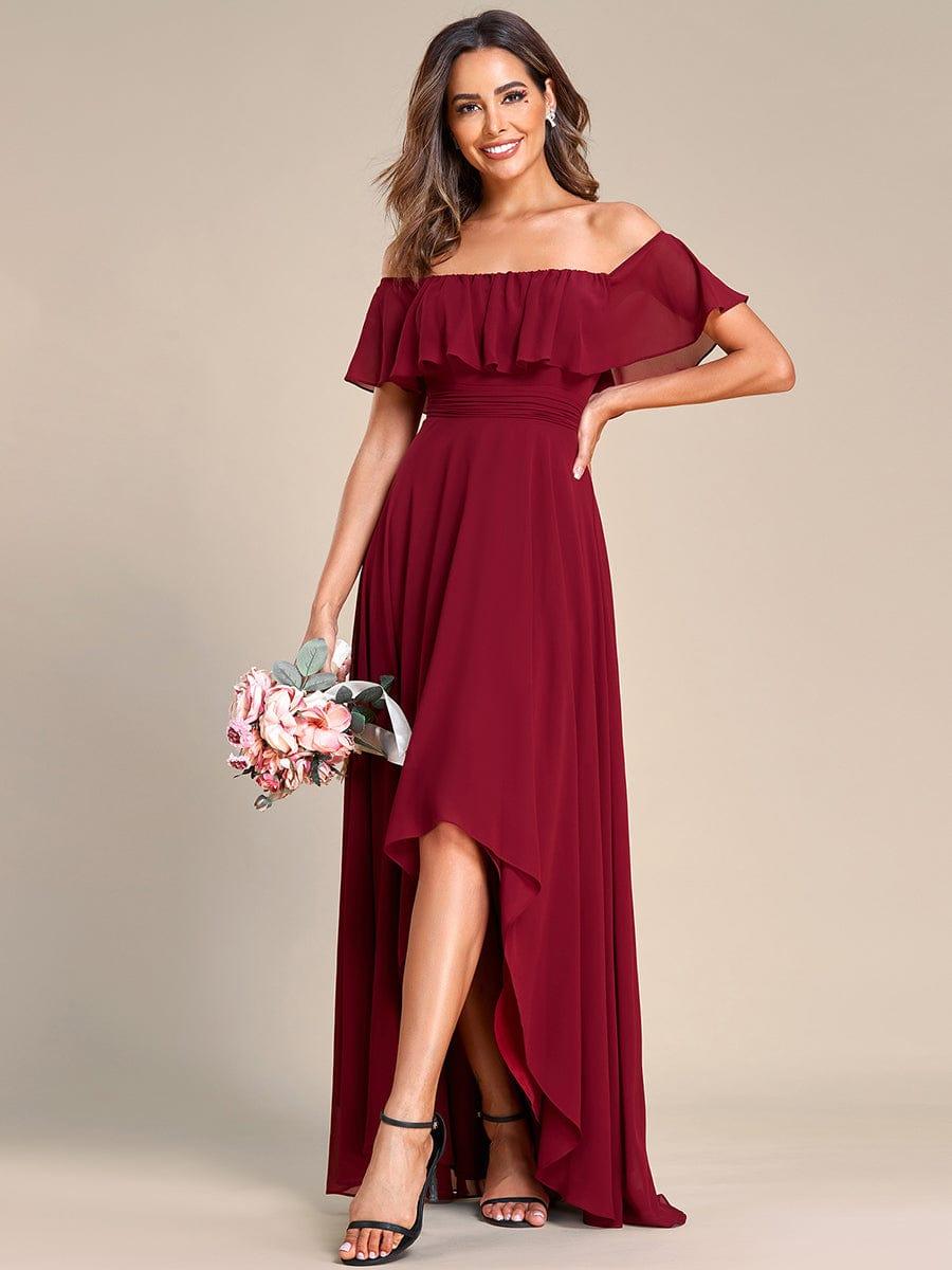 Chiffon Off-The-Shoulder High Low Bridesmaid Dress(Final Sale)