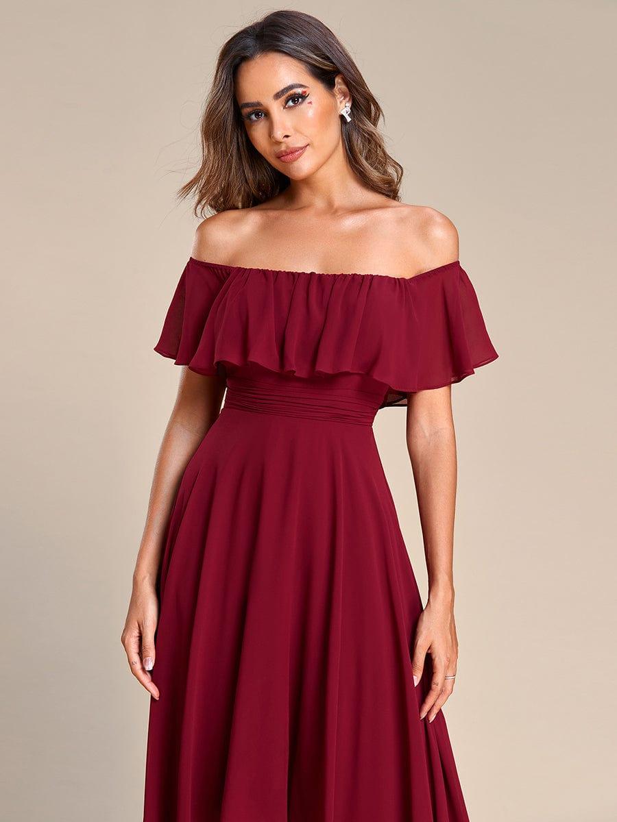 Chiffon Off-The-Shoulder High Low Bridesmaid Dress(Final Sale)
