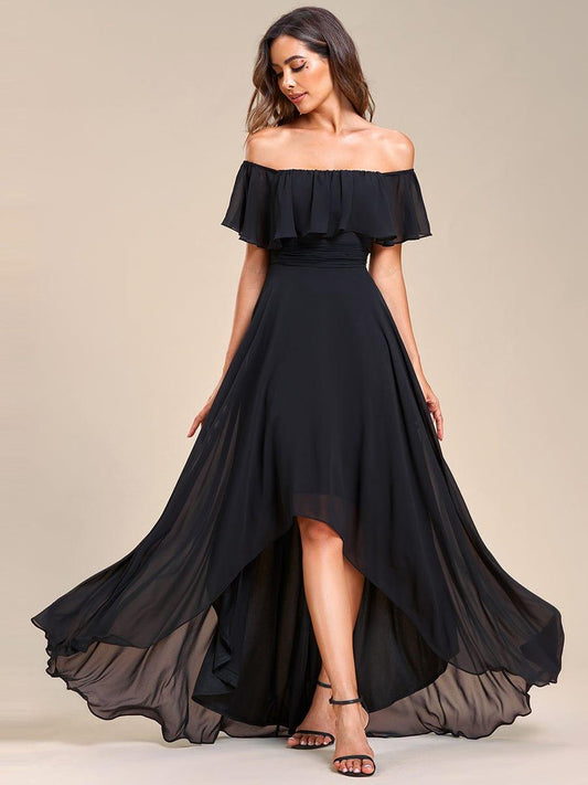 Chiffon Off-The-Shoulder High Low Bridesmaid Dress(Final Sale)