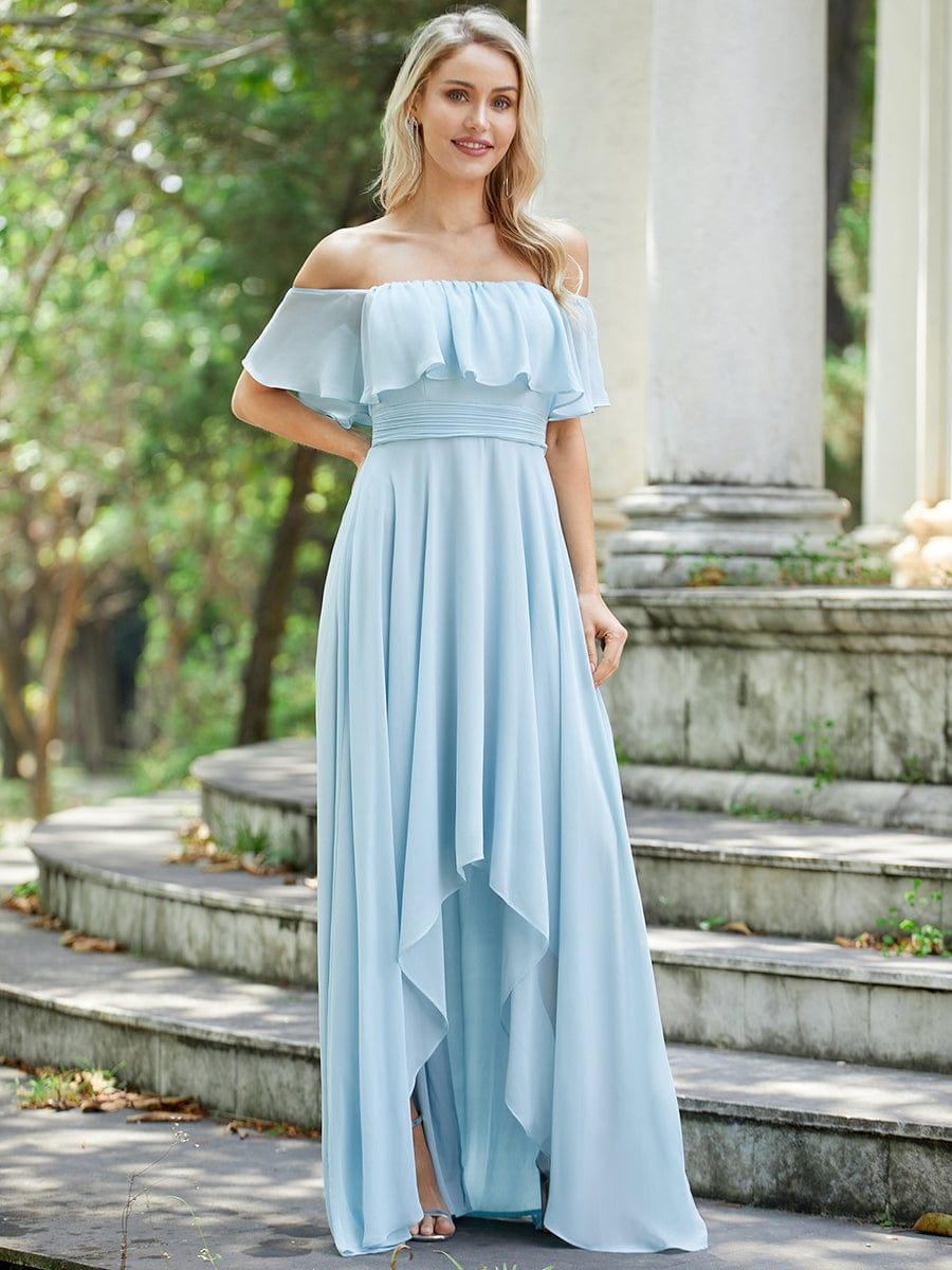 Chiffon Off-The-Shoulder High Low Bridesmaid Dress(Final Sale)