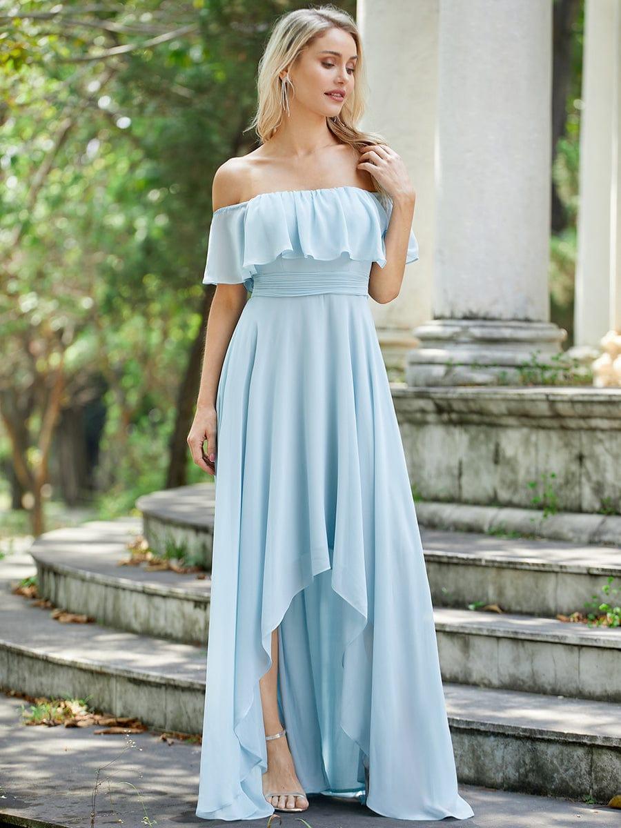 Chiffon Off-The-Shoulder High Low Bridesmaid Dress(Final Sale)