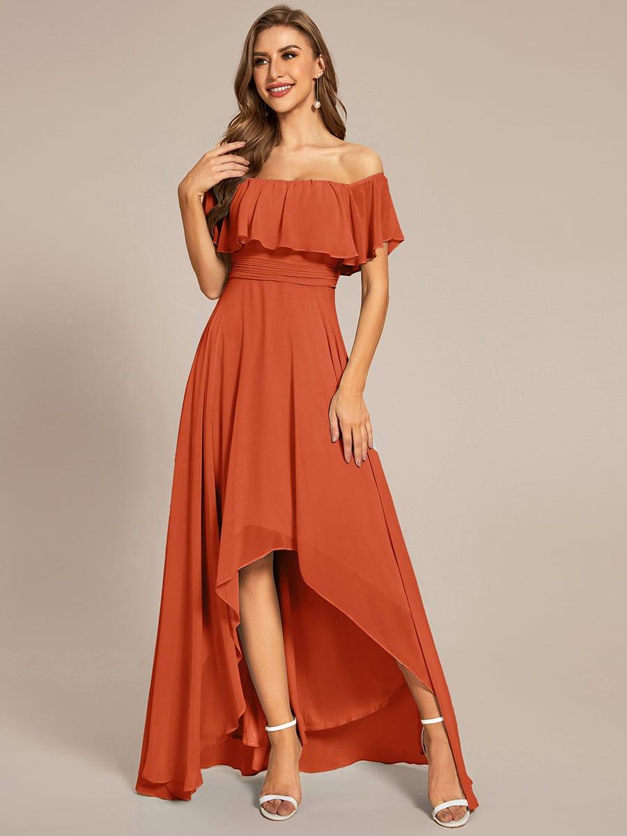 Chiffon Off-The-Shoulder High Low Bridesmaid Dress(Final Sale)