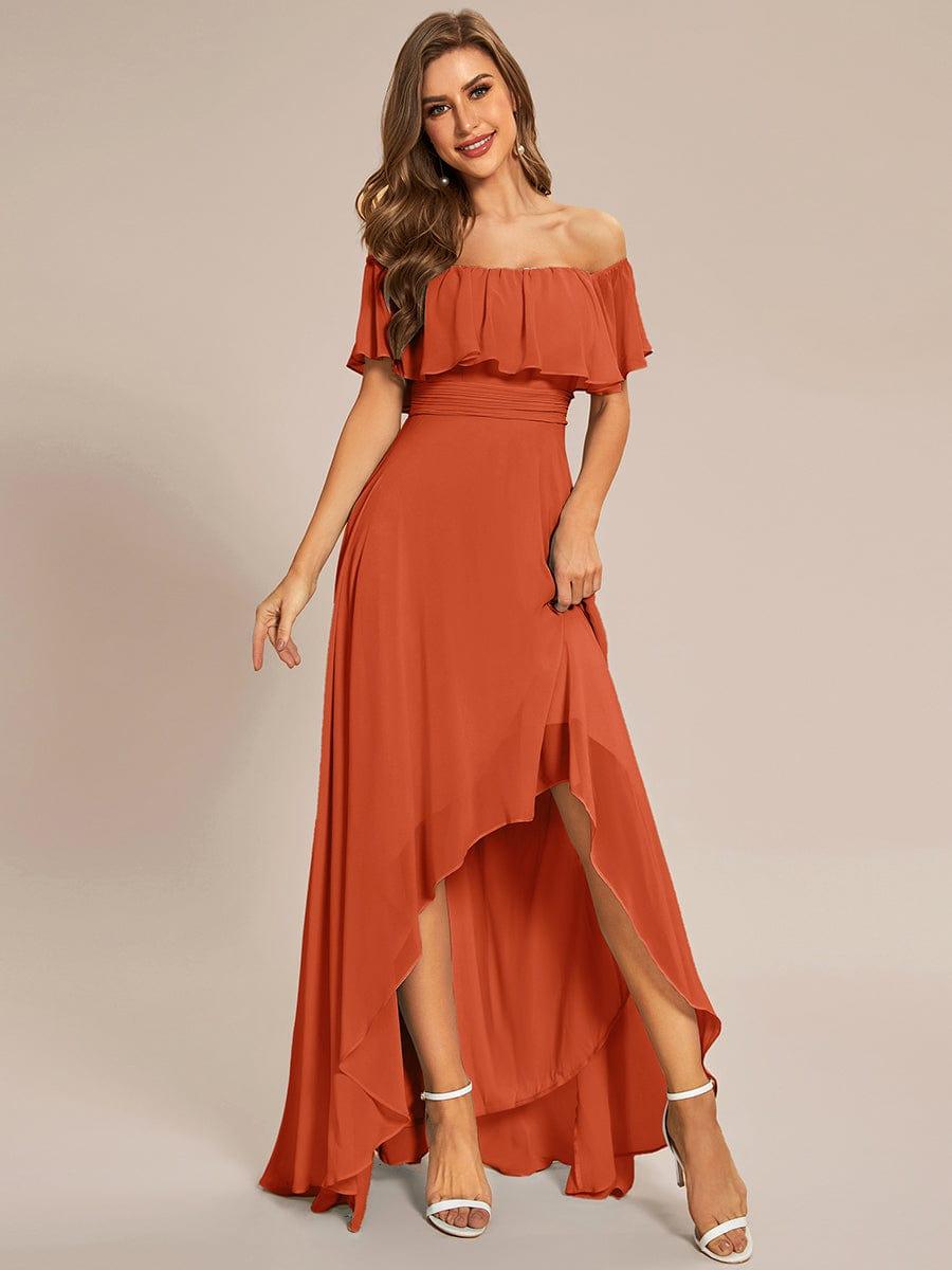 Chiffon Off-The-Shoulder High Low Bridesmaid Dress(Final Sale)