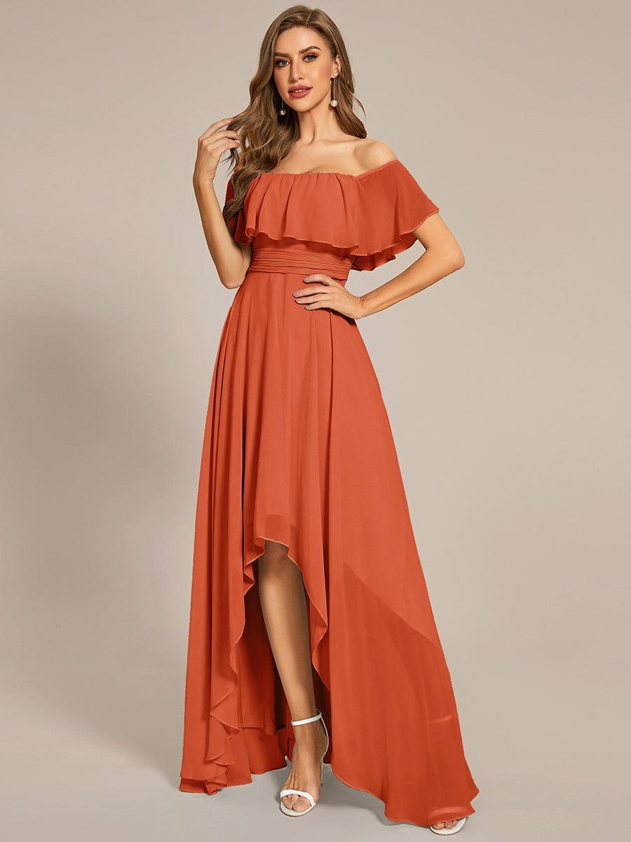 Chiffon Off-The-Shoulder High Low Bridesmaid Dress(Final Sale)
