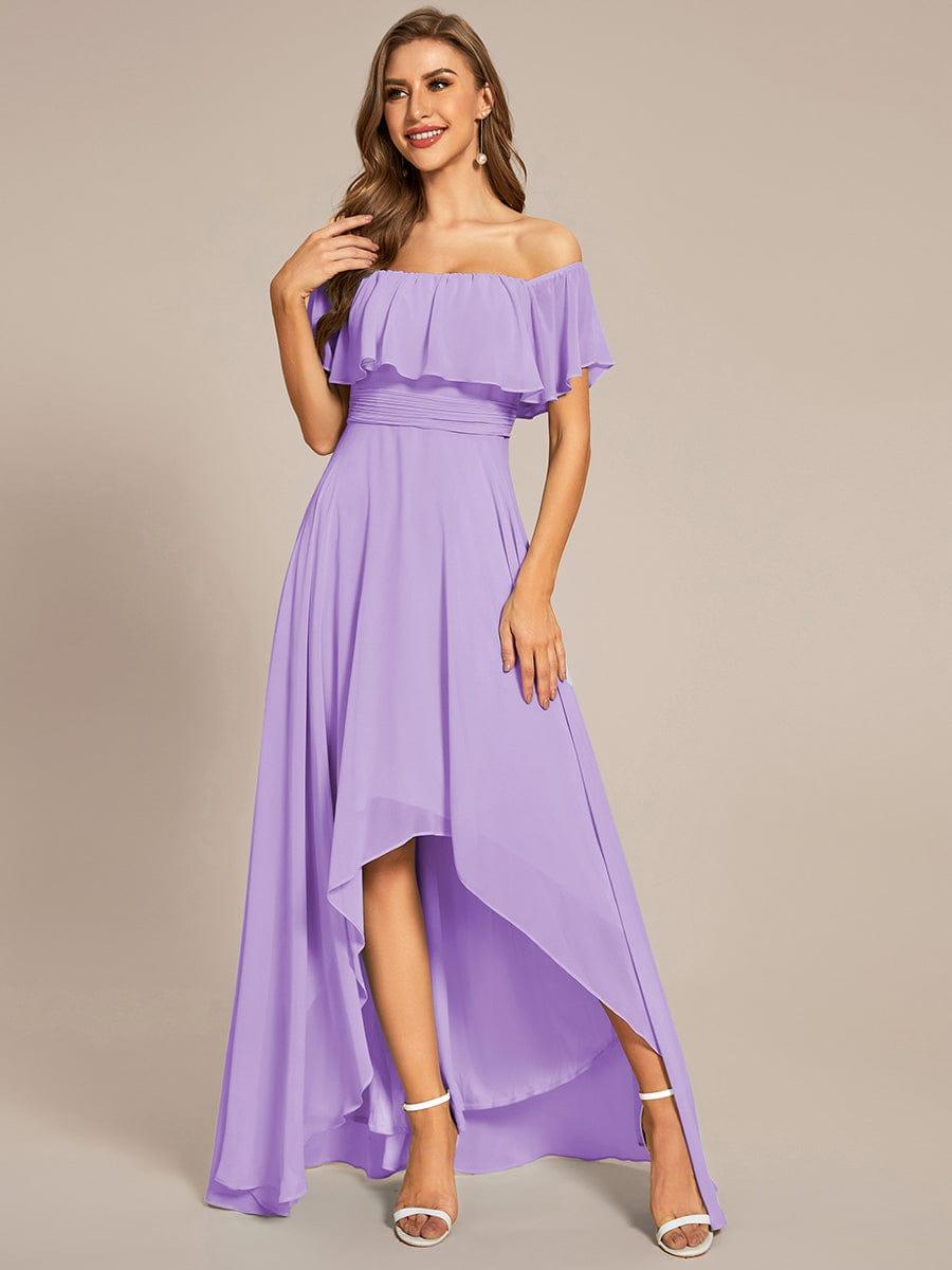 Chiffon Off-The-Shoulder High Low Bridesmaid Dress(Final Sale)