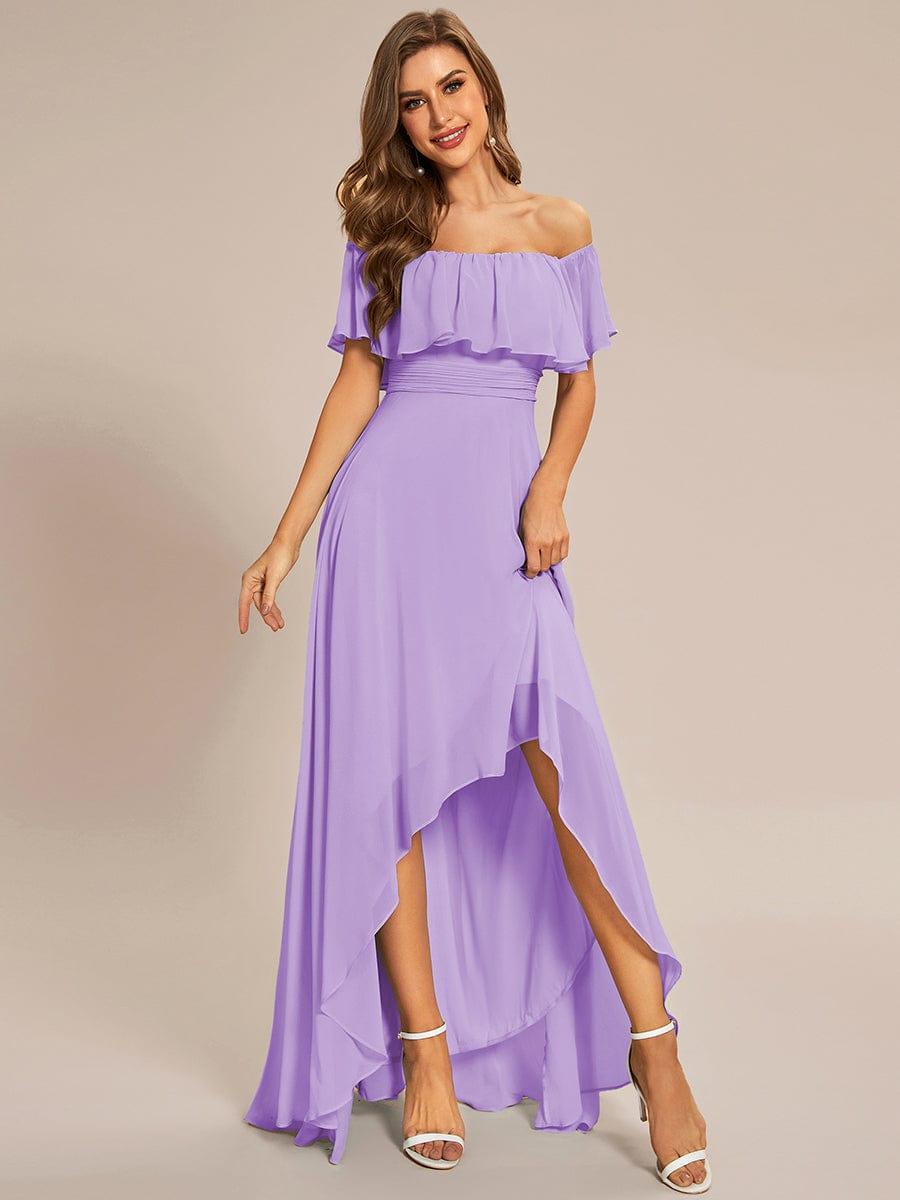 Chiffon Off-The-Shoulder High Low Bridesmaid Dress(Final Sale)