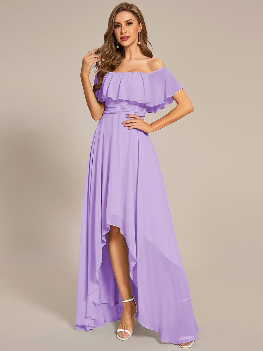 Chiffon Off-The-Shoulder High Low Bridesmaid Dress(Final Sale)