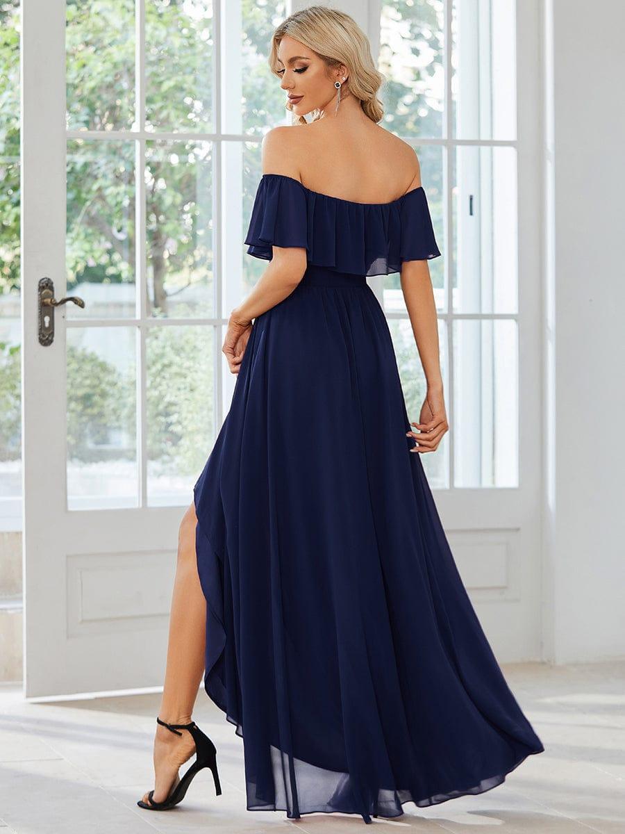 Chiffon Off-The-Shoulder High Low Bridesmaid Dress(Final Sale)