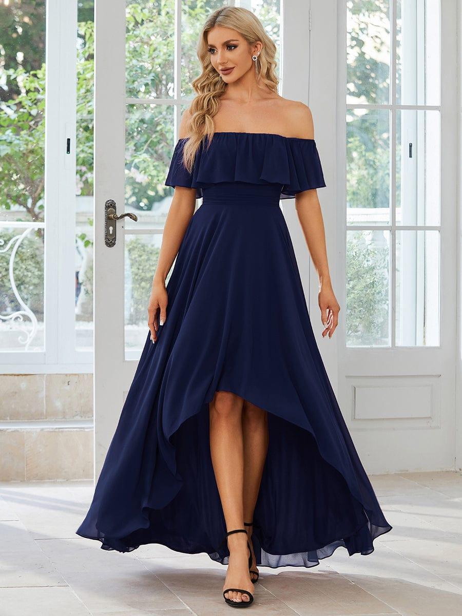 Chiffon Off-The-Shoulder High Low Bridesmaid Dress(Final Sale)