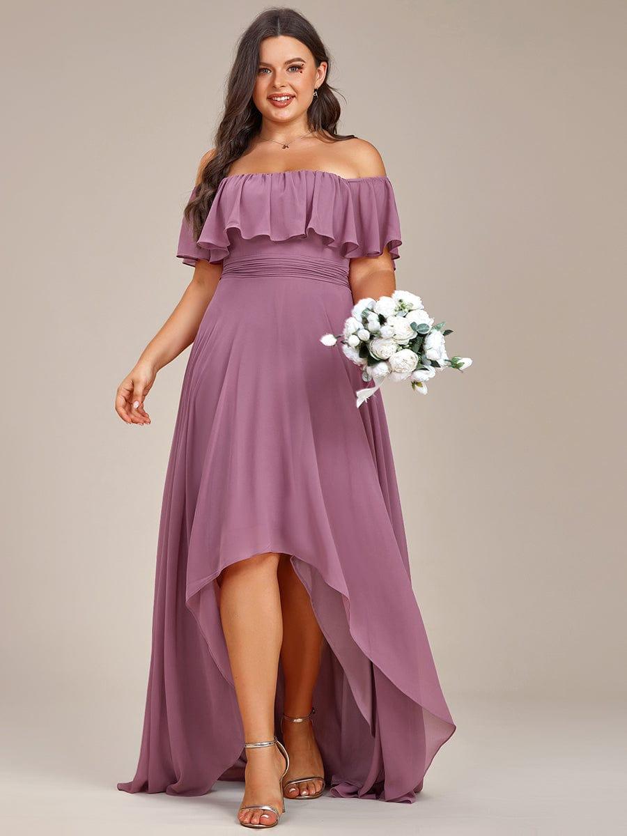 Chiffon Off-The-Shoulder High Low Bridesmaid Dress(Final Sale)