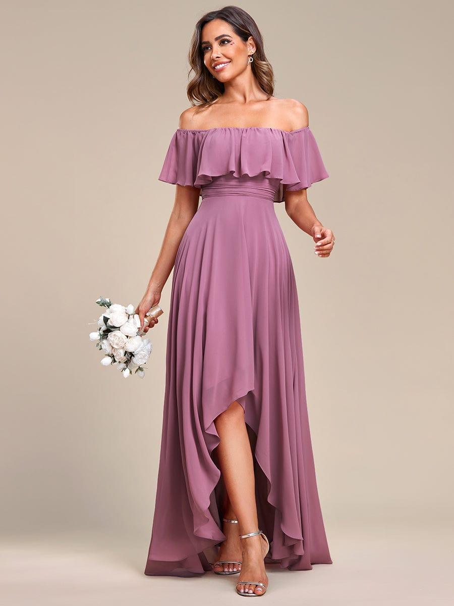 Chiffon Off-The-Shoulder High Low Bridesmaid Dress(Final Sale)