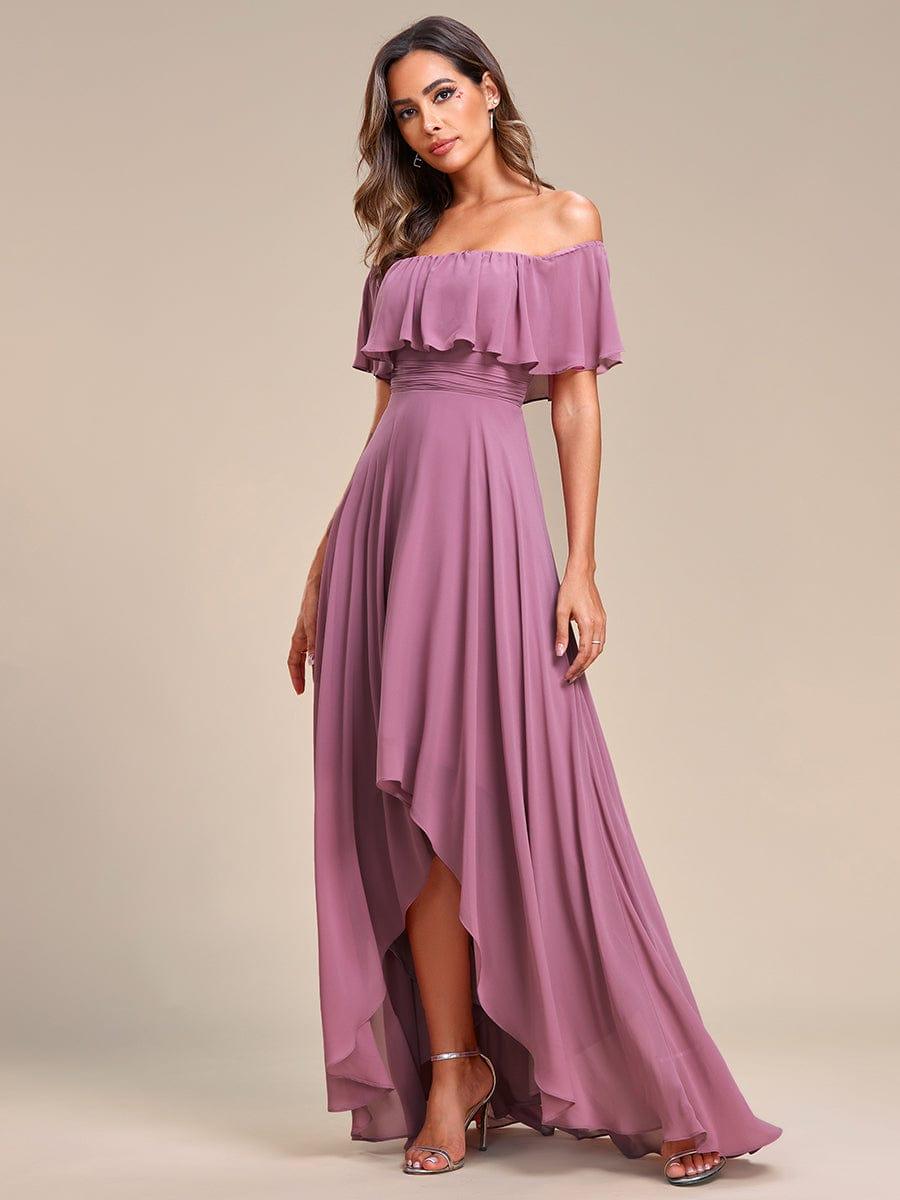 Chiffon Off-The-Shoulder High Low Bridesmaid Dress(Final Sale)