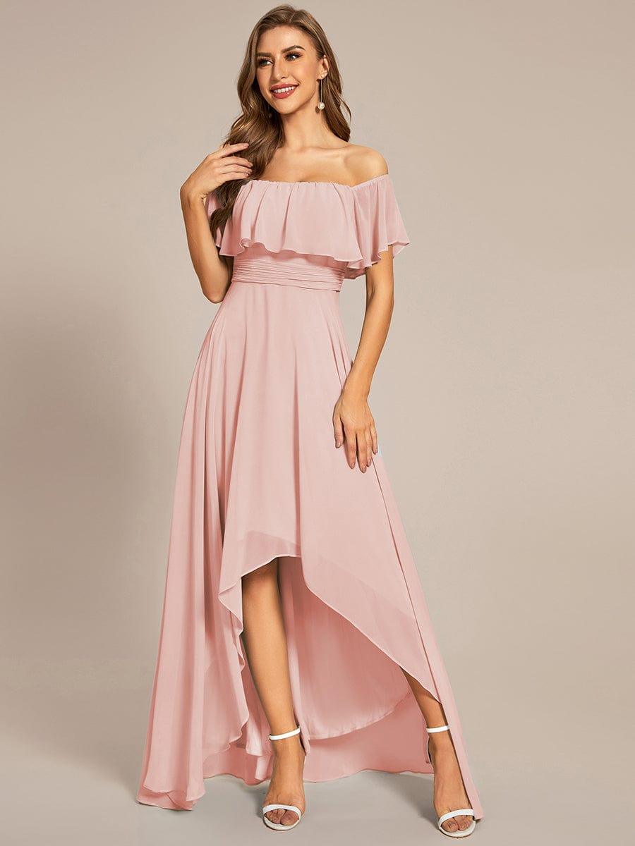 Chiffon Off-The-Shoulder High Low Bridesmaid Dress(Final Sale)