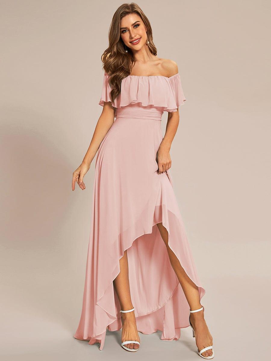 Chiffon Off-The-Shoulder High Low Bridesmaid Dress(Final Sale)