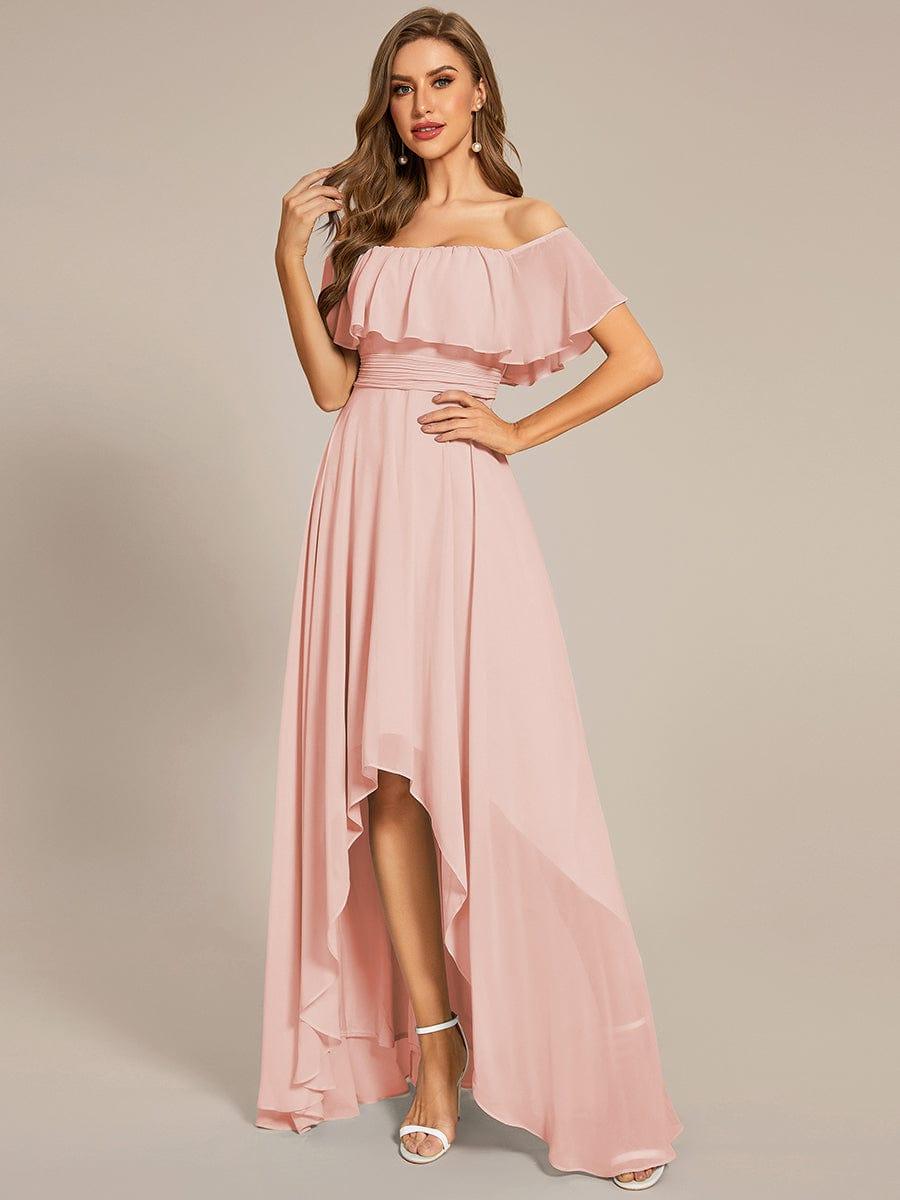 Chiffon Off-The-Shoulder High Low Bridesmaid Dress(Final Sale)
