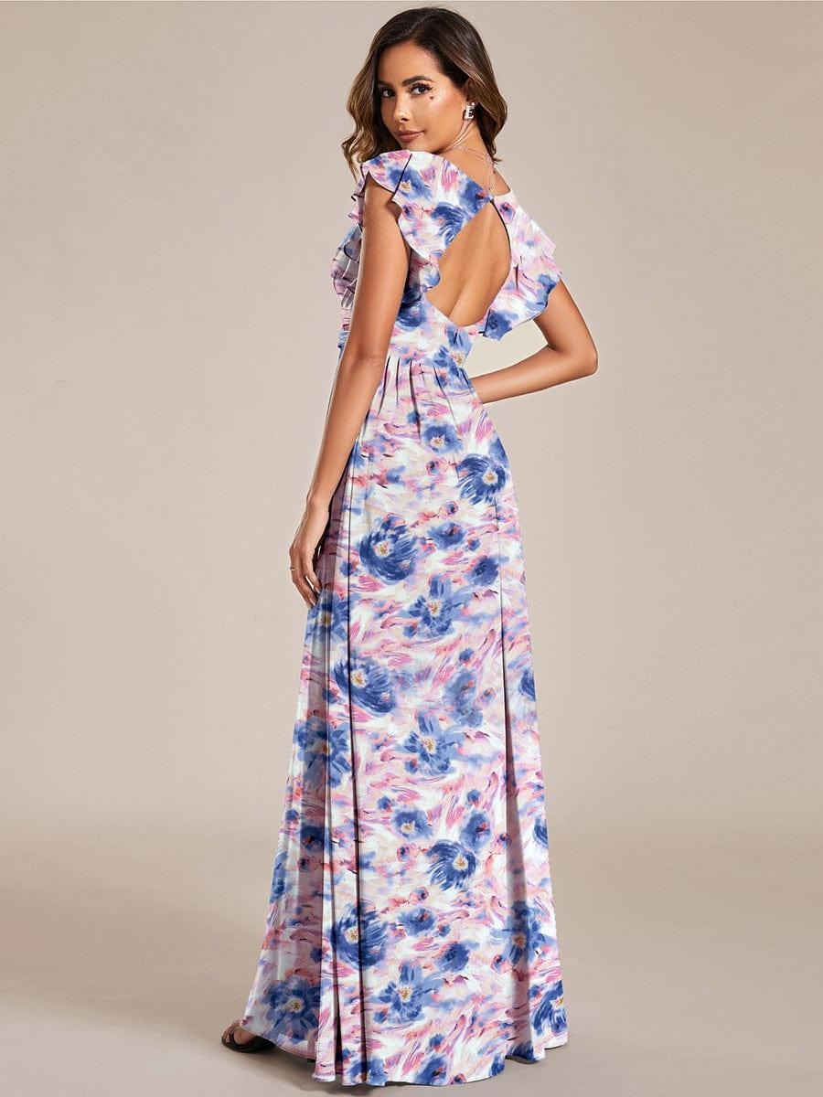 ever LILYANA|Floral V-Neck Open Back Ruffled Sleeves Chiffon Bridesmaid Dress