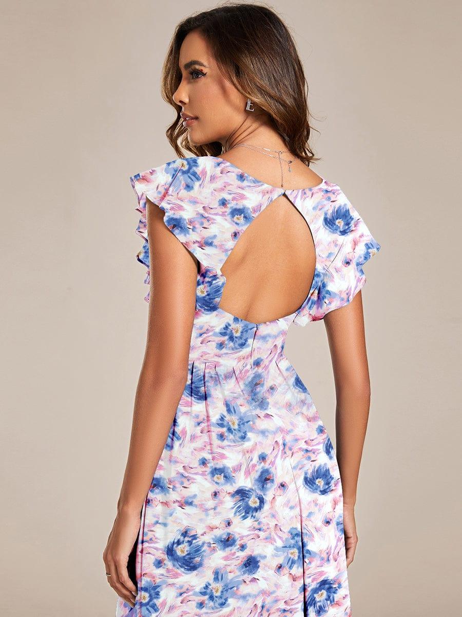 ever LILYANA|Floral V-Neck Open Back Ruffled Sleeves Chiffon Bridesmaid Dress