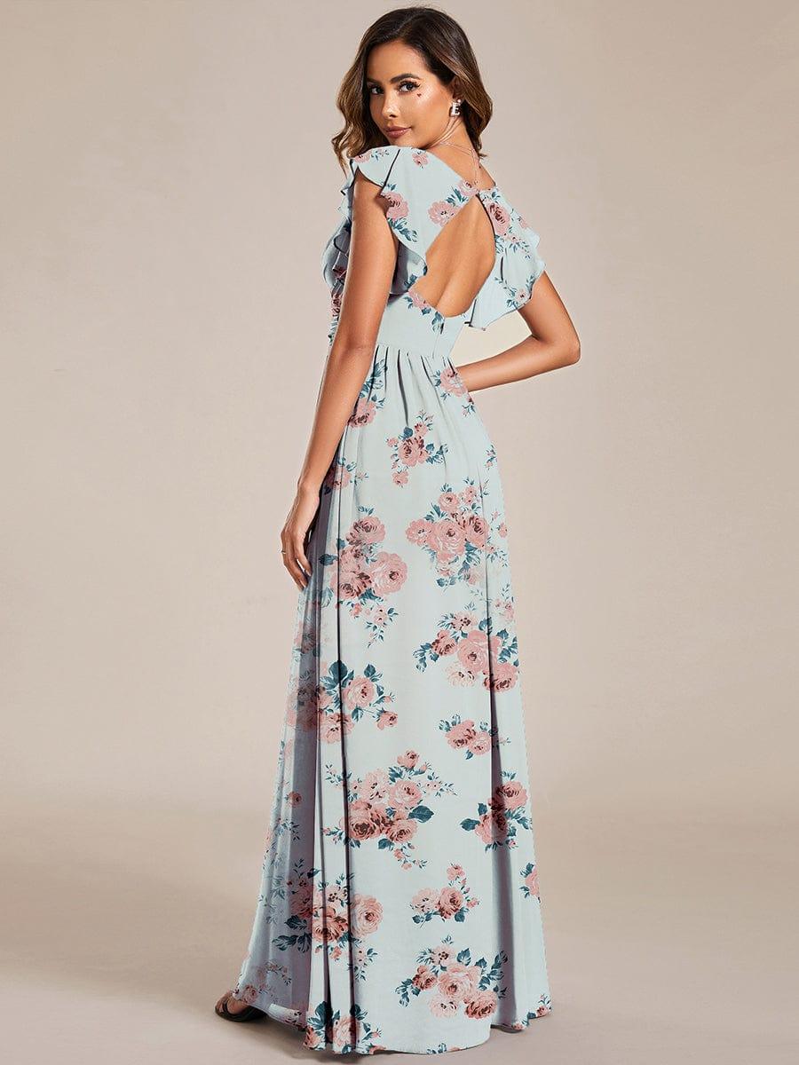 ever LILYANA|Floral V-Neck Open Back Ruffled Sleeves Chiffon Bridesmaid Dress