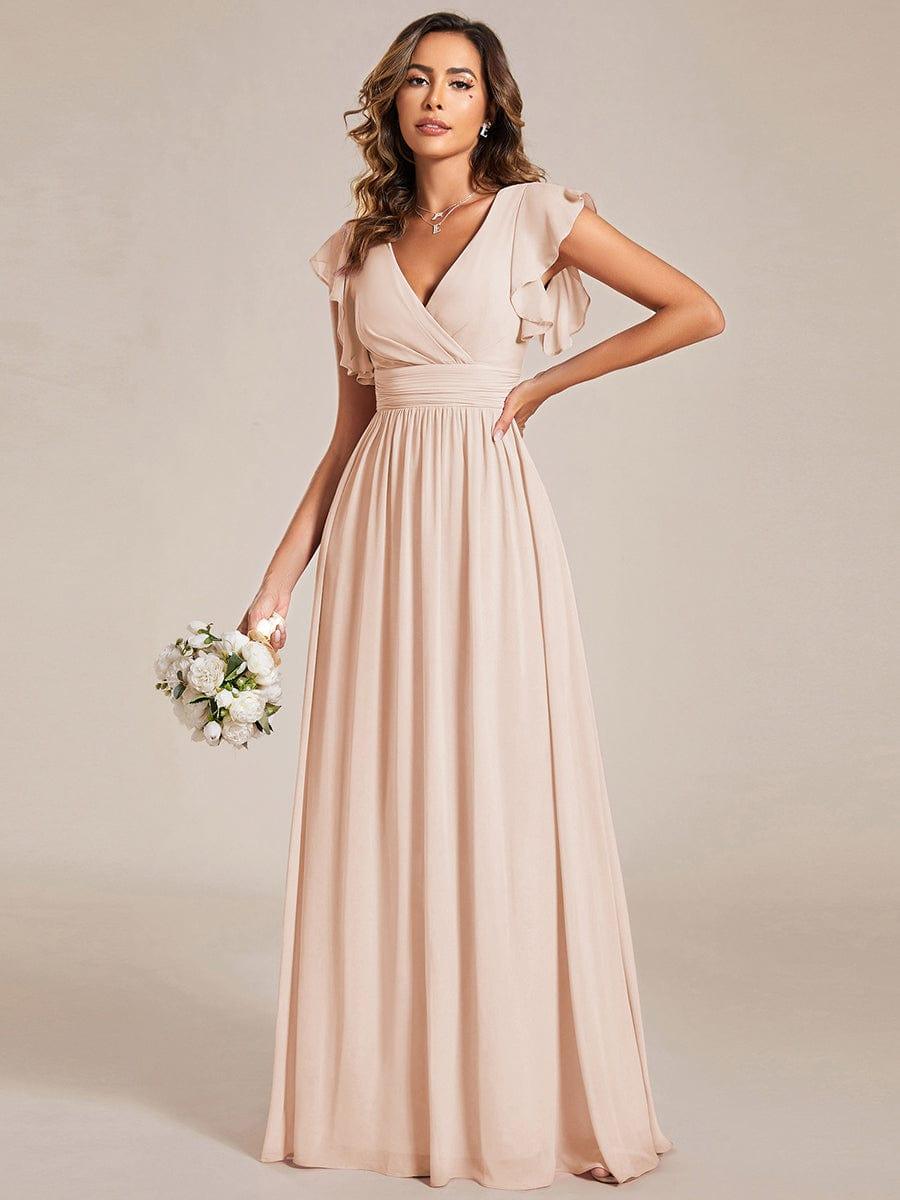 ever LILYANA|Elegant V-Neck Open Back Ruffled Sleeves Chiffon Bridesmaid Dress