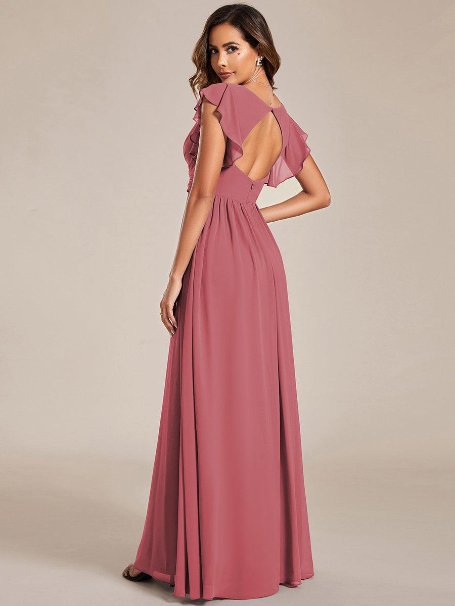 ever LILYANA|Elegant V-Neck Open Back Ruffled Sleeves Chiffon Bridesmaid Dress