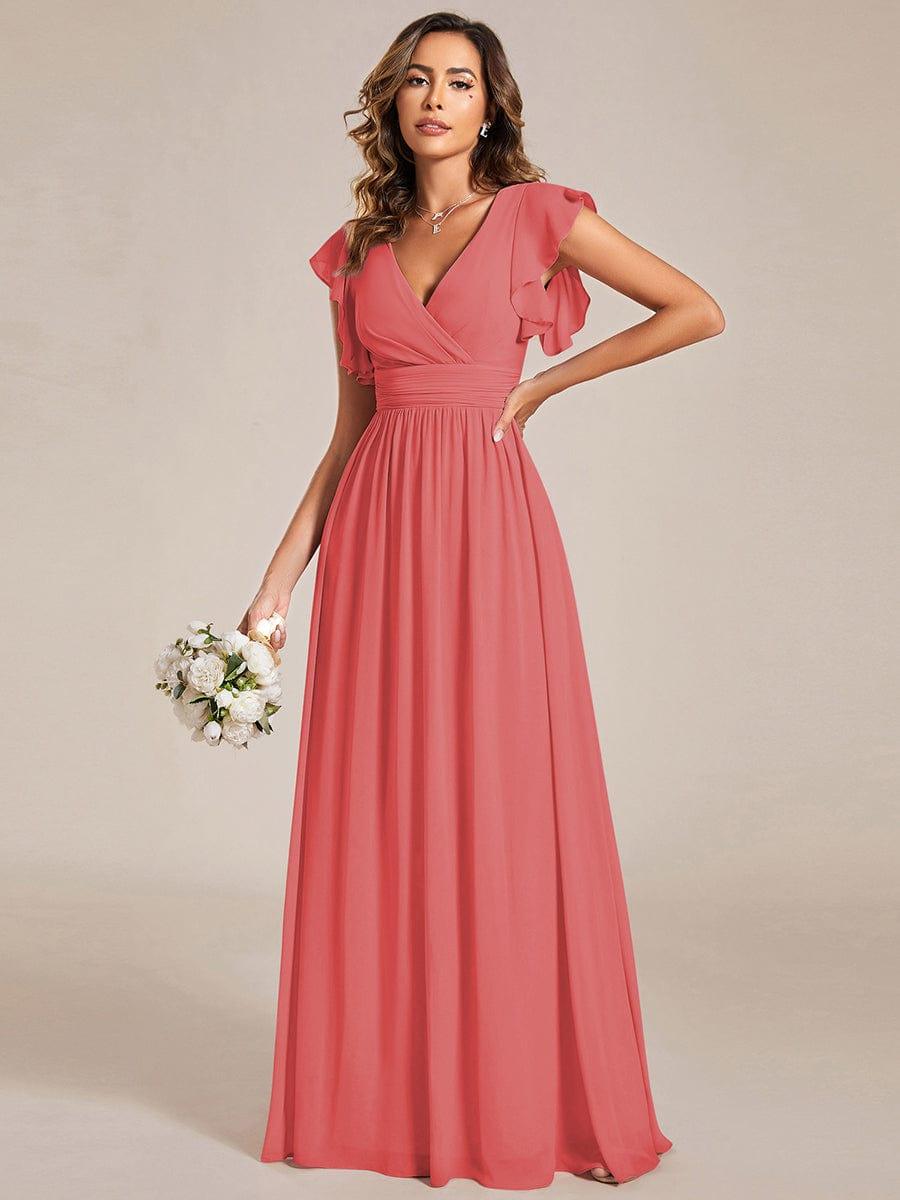 ever LILYANA|Elegant V-Neck Open Back Ruffled Sleeves Chiffon Bridesmaid Dress