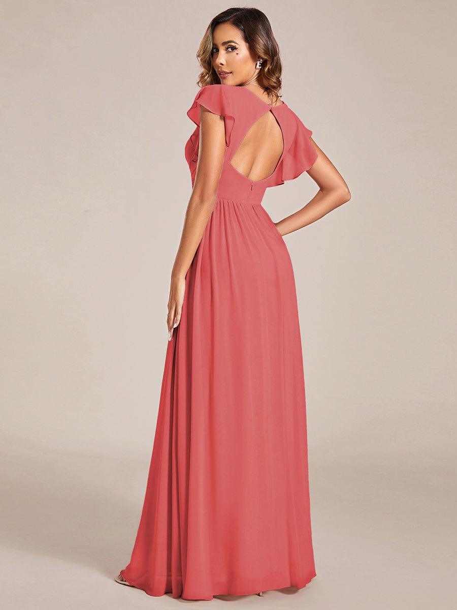ever LILYANA|Elegant V-Neck Open Back Ruffled Sleeves Chiffon Bridesmaid Dress
