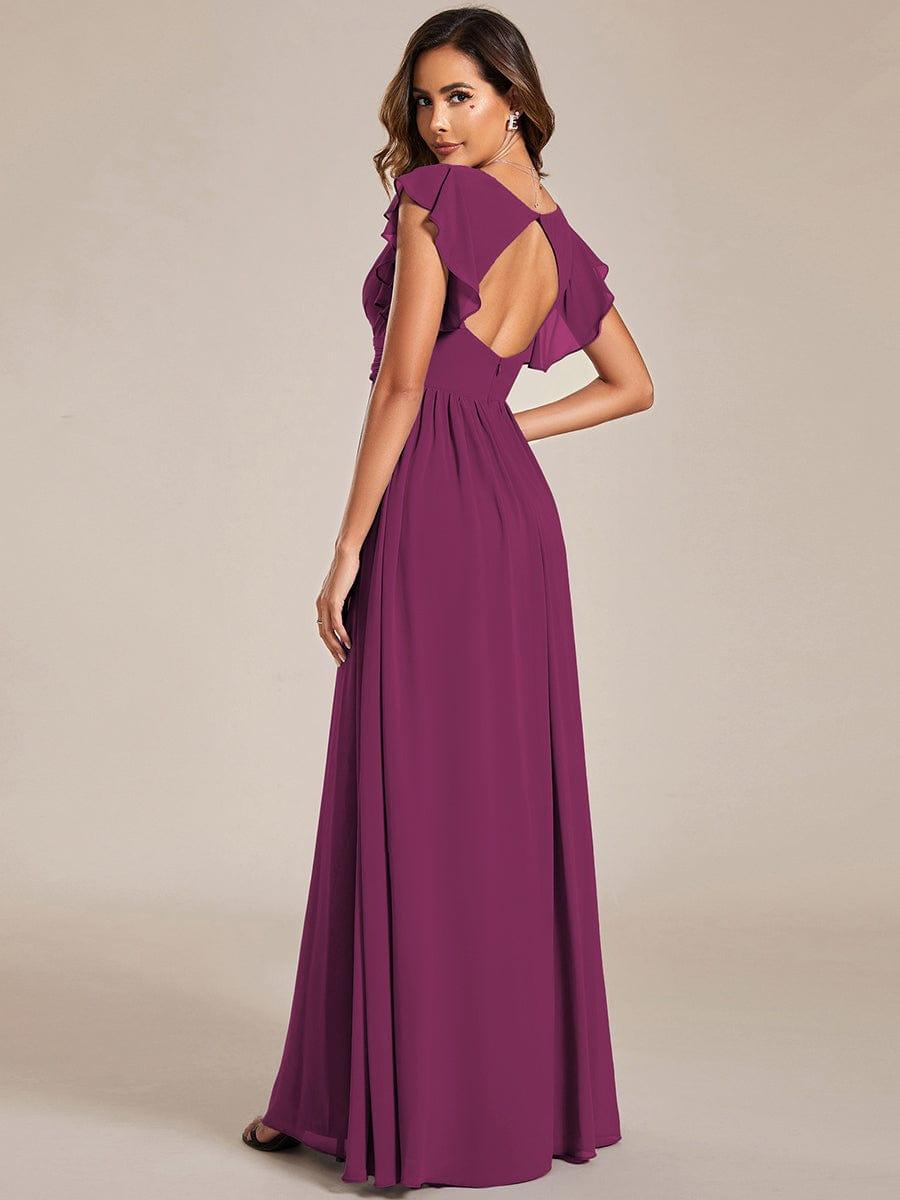 ever LILYANA|Elegant V-Neck Open Back Ruffled Sleeves Chiffon Bridesmaid Dress