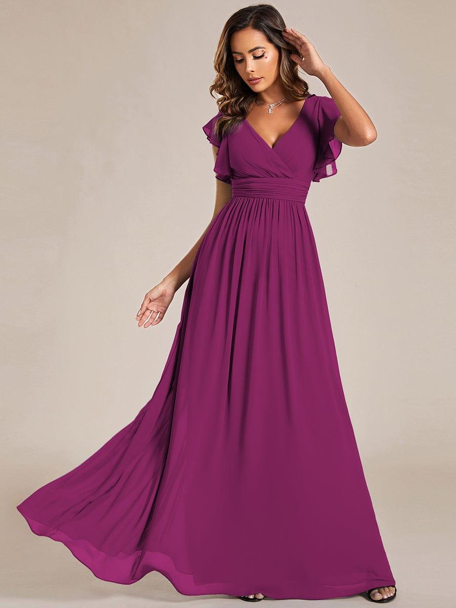 ever LILYANA|Elegant V-Neck Open Back Ruffled Sleeves Chiffon Bridesmaid Dress