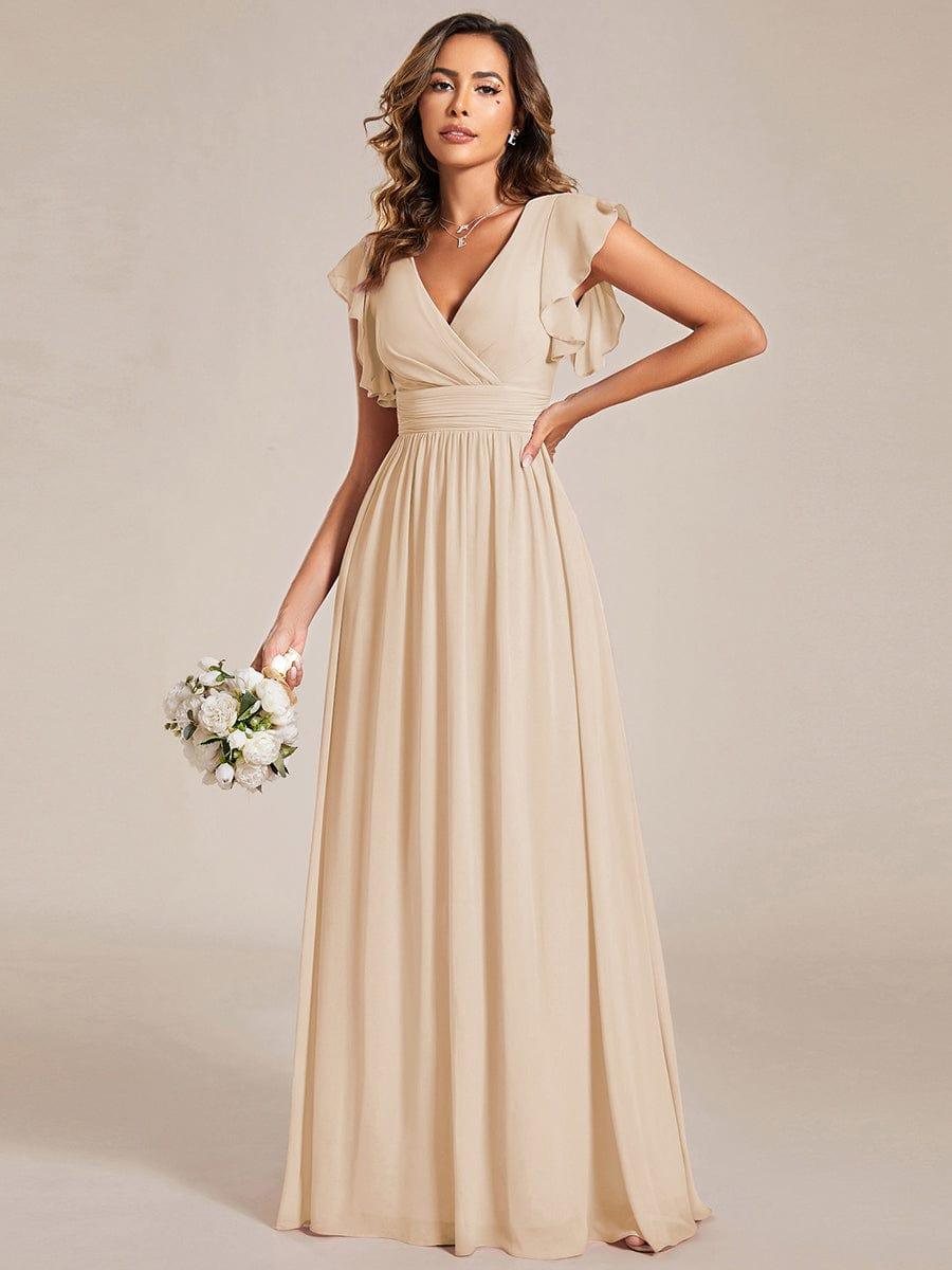 ever LILYANA|Elegant V-Neck Open Back Ruffled Sleeves Chiffon Bridesmaid Dress