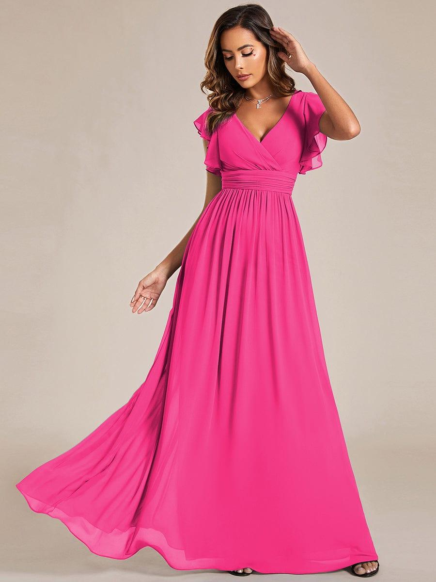 ever LILYANA|Elegant V-Neck Open Back Ruffled Sleeves Chiffon Bridesmaid Dress