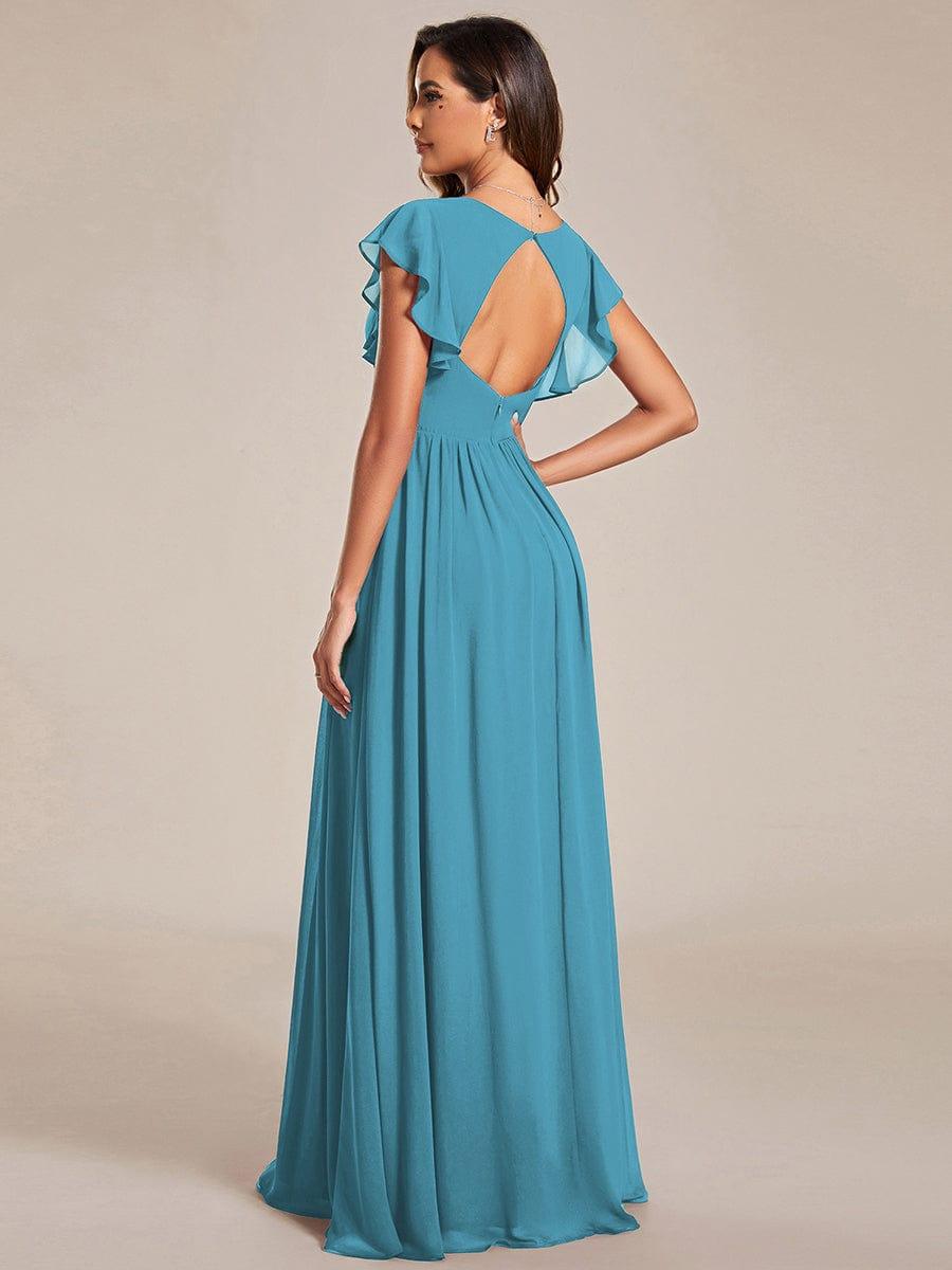 ever LILYANA|Elegant V-Neck Open Back Ruffled Sleeves Chiffon Bridesmaid Dress
