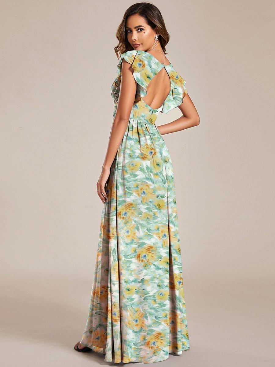 ever LILYANA|Floral V-Neck Open Back Ruffled Sleeves Chiffon Bridesmaid Dress