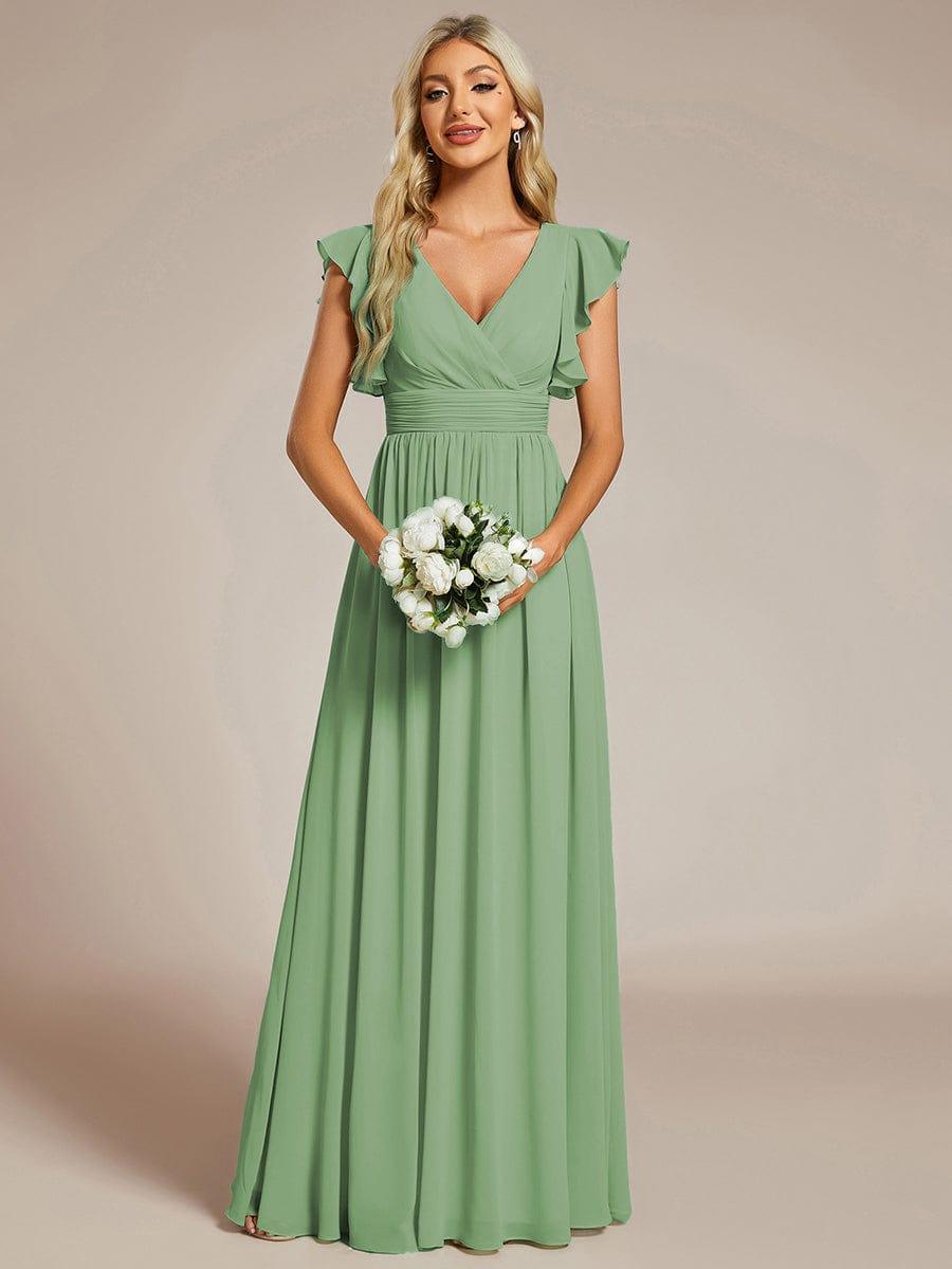 ever LILYANA|Elegant V-Neck Open Back Ruffled Sleeves Chiffon Bridesmaid Dress