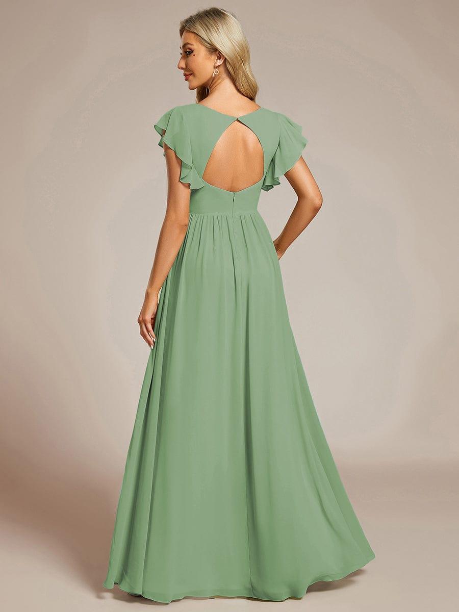 ever LILYANA|Elegant V-Neck Open Back Ruffled Sleeves Chiffon Bridesmaid Dress