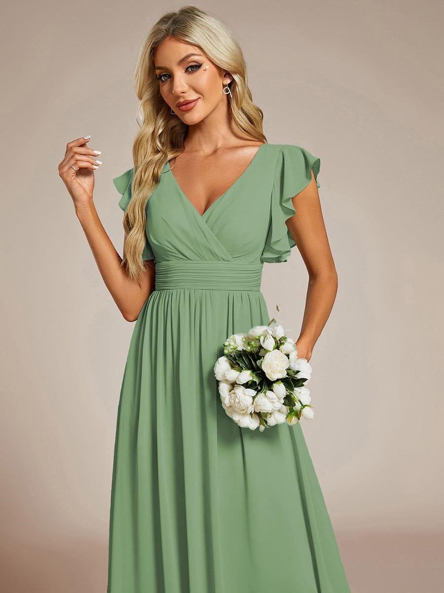 ever LILYANA|Elegant V-Neck Open Back Ruffled Sleeves Chiffon Bridesmaid Dress