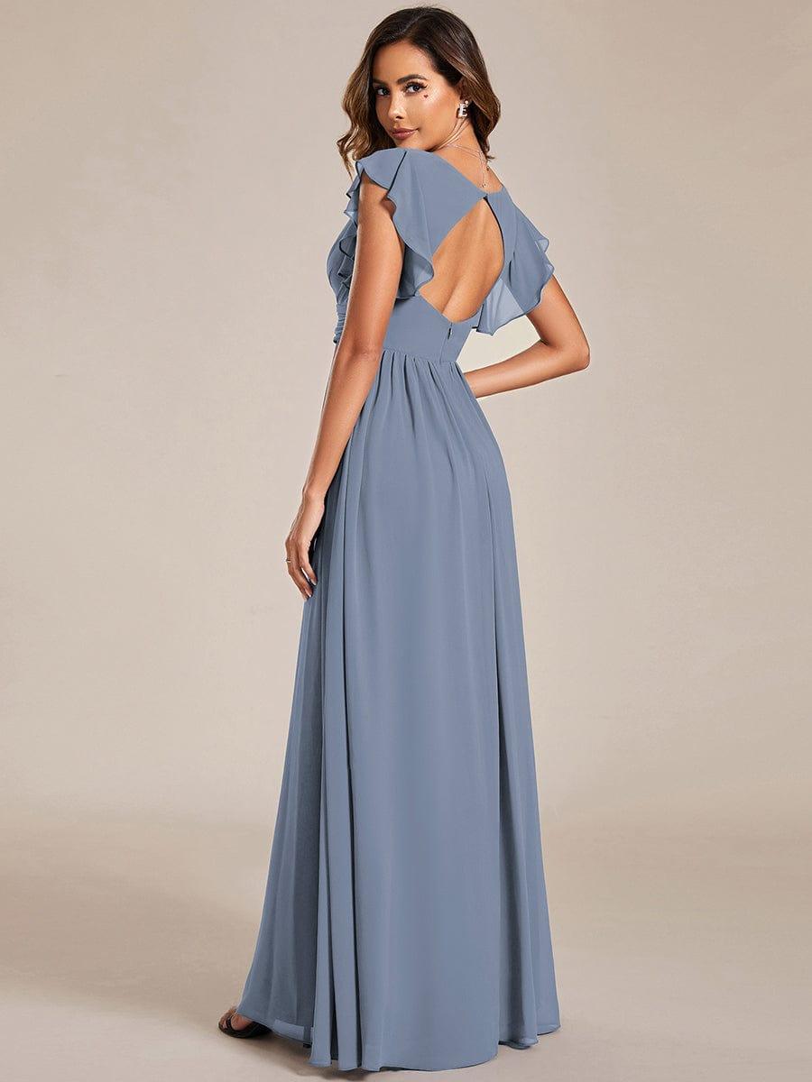 ever LILYANA|Elegant V-Neck Open Back Ruffled Sleeves Chiffon Bridesmaid Dress