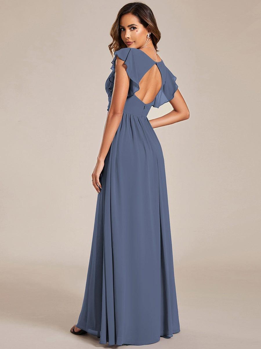 ever LILYANA|Elegant V-Neck Open Back Ruffled Sleeves Chiffon Bridesmaid Dress