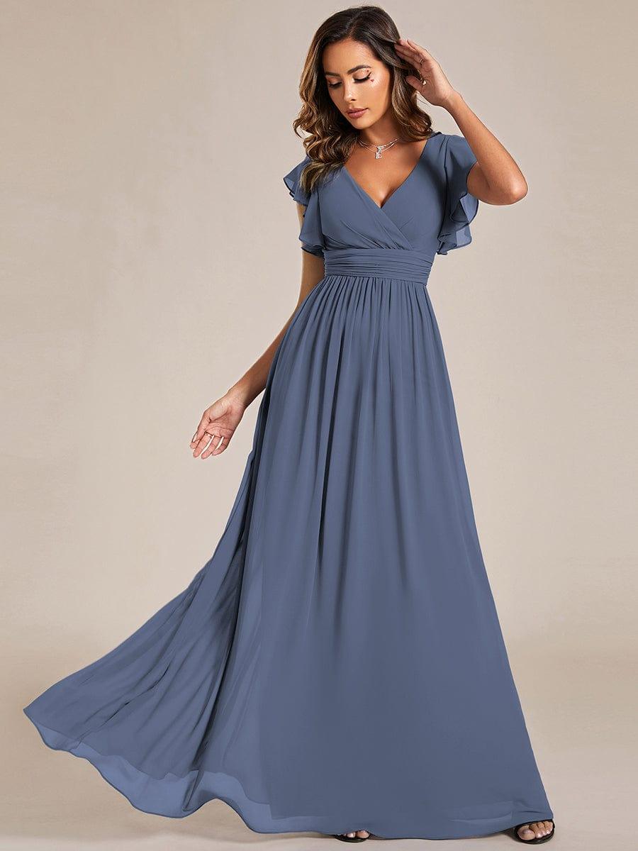 ever LILYANA|Elegant V-Neck Open Back Ruffled Sleeves Chiffon Bridesmaid Dress