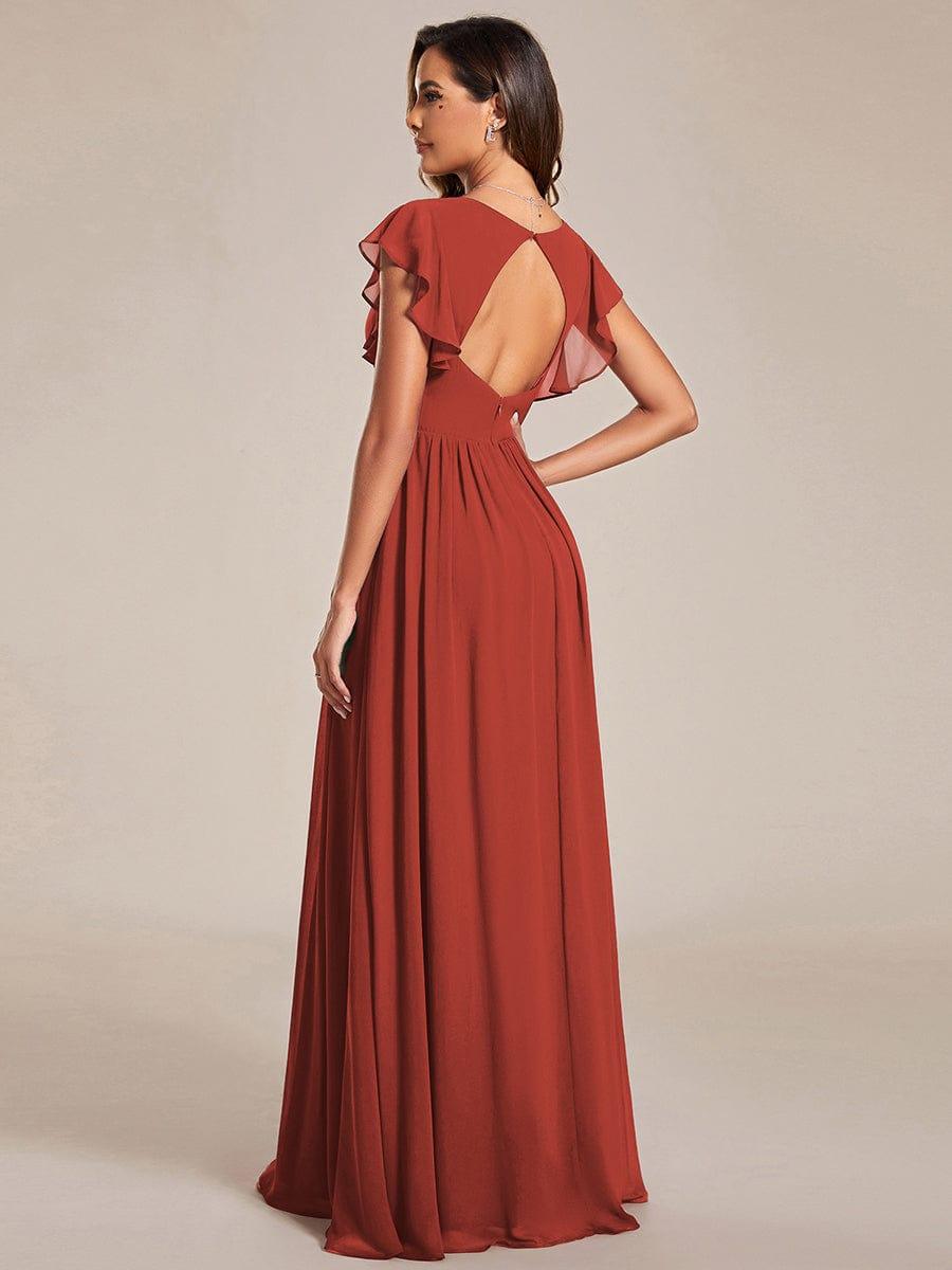 ever LILYANA|Elegant V-Neck Open Back Ruffled Sleeves Chiffon Bridesmaid Dress