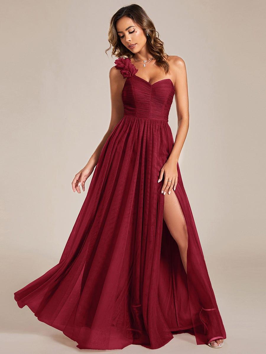 ever CLOE|Elegant One Shoulder Maxi Tulle High Slit Bridesmaid Dress