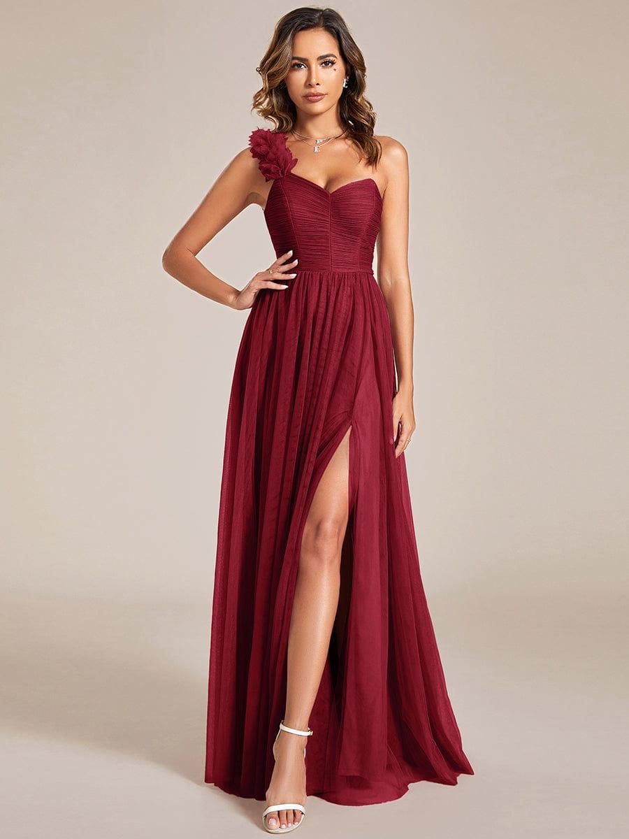 ever CLOE|Elegant One Shoulder Maxi Tulle High Slit Bridesmaid Dress