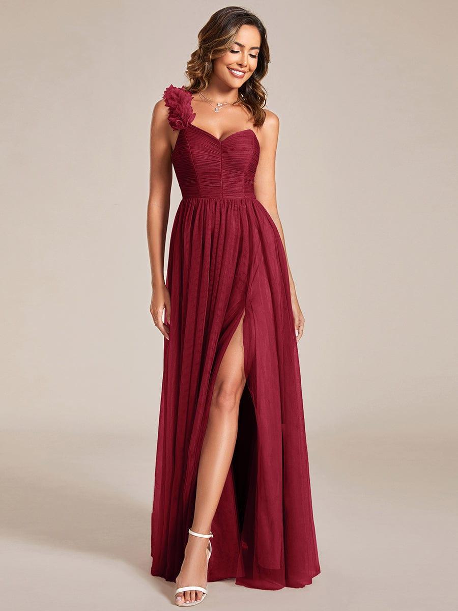 ever CLOE|Elegant One Shoulder Maxi Tulle High Slit Bridesmaid Dress