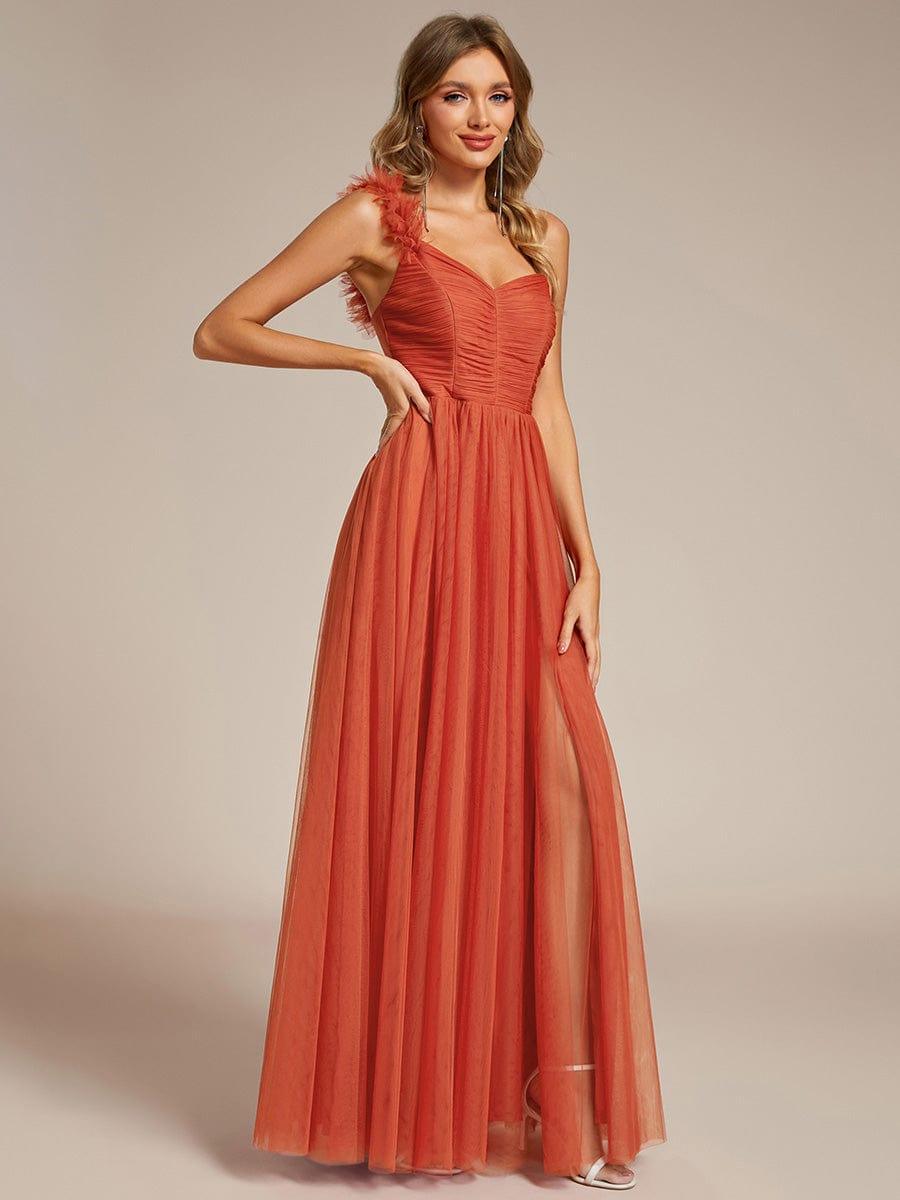 ever CLOE|Elegant One Shoulder Maxi Tulle High Slit Bridesmaid Dress